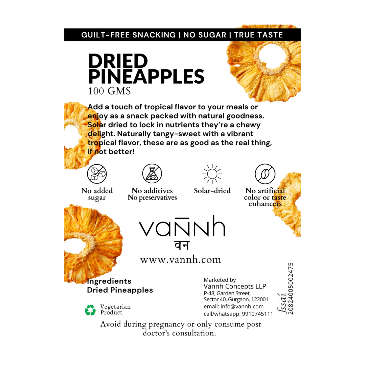 Solar Dried Pineapple Chips for Healthy Snacking | 100g