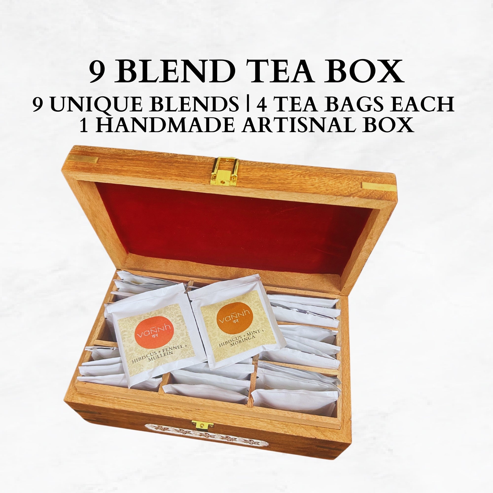9 Blend Tea Box | Handmade from Mango Wood | Hand Carved by Legacy Art ...